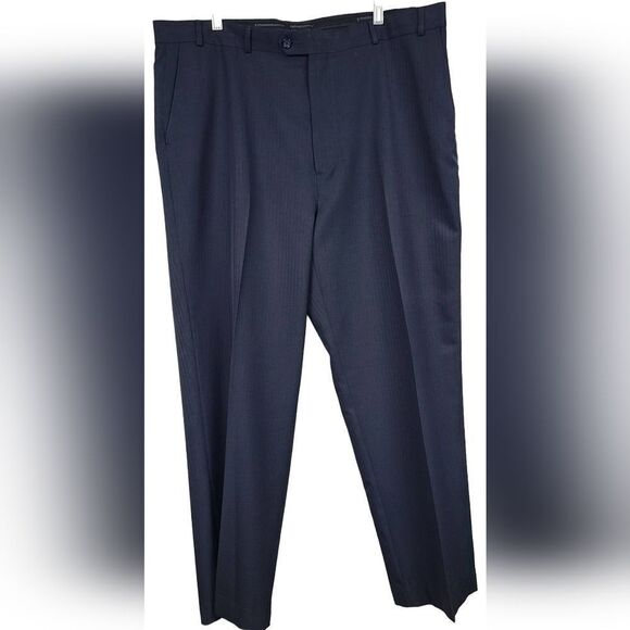 Stafford 42x32 Navy Blue Classic Fit Herringbone Twill Men's Dress Pants Uniform - Picture 9 of 10
